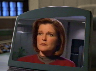 Captain Janeway on the screen.